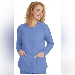 Healing Hands Purple Label Women’s Daisy Warm Up Solid Scrub Jacket in Ceil Blue